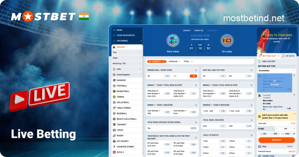 Live Betting Options in Mostbet India