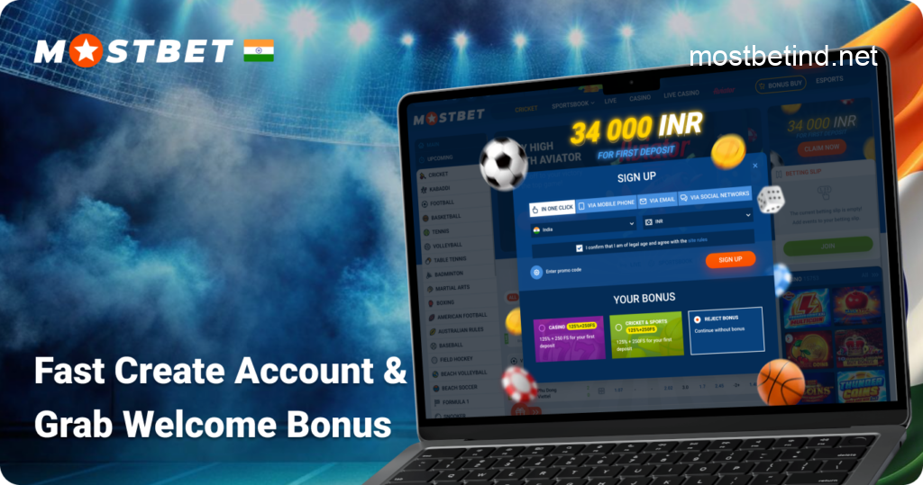Fast Create Account and Grab 125% Welcome Bonus in Mostbet India